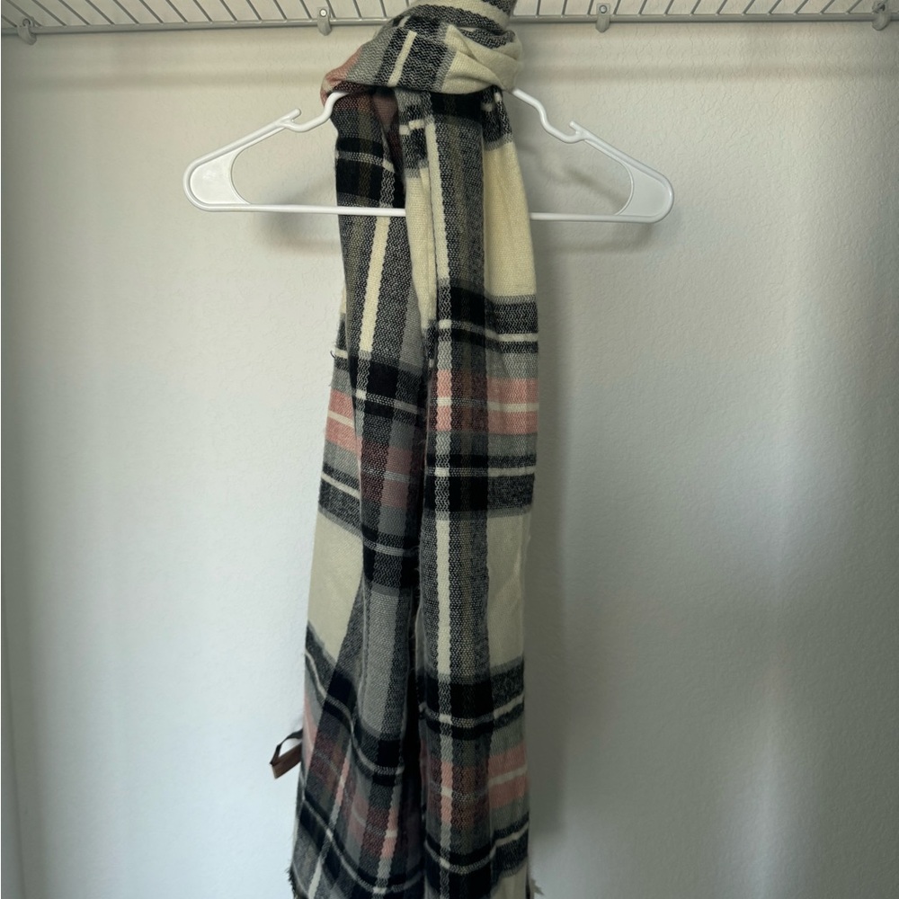 Plaid Scarf in Cream, Black, and Pink